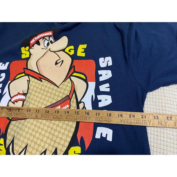 Hanna Barbera Fred Savage T Shirt Adult's Large Navy Blue Fred Flinstone Savage - Picture 3 of 8